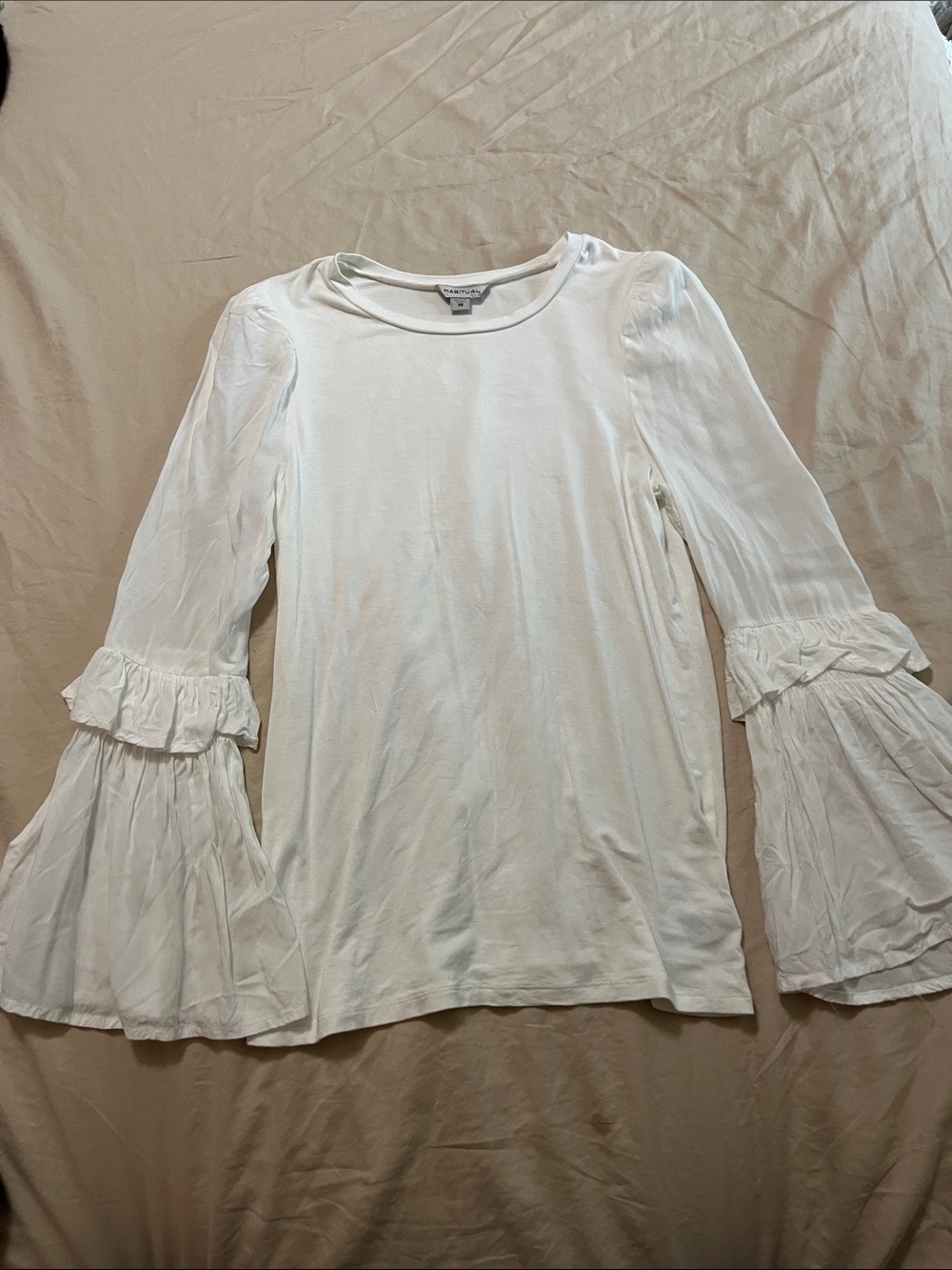 Habitual White Long Sleeve Ruffle Bell-Sleeve Top